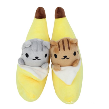 CHStoy Factory Custom design cute peeled banana stuffed plush kids toy with little cat sitting inside
